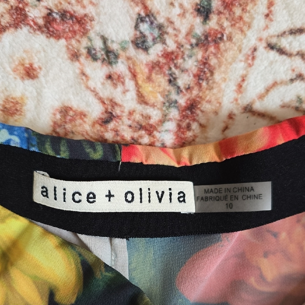 Alice + Olivia Floral Wide Leg Pants - Multicolor on Black - Picture 4 of 5